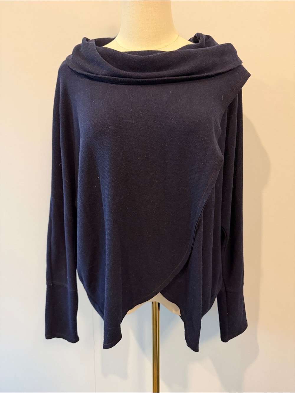 Calvin Klein Performance Navy Draped Cowl Neck Sweater